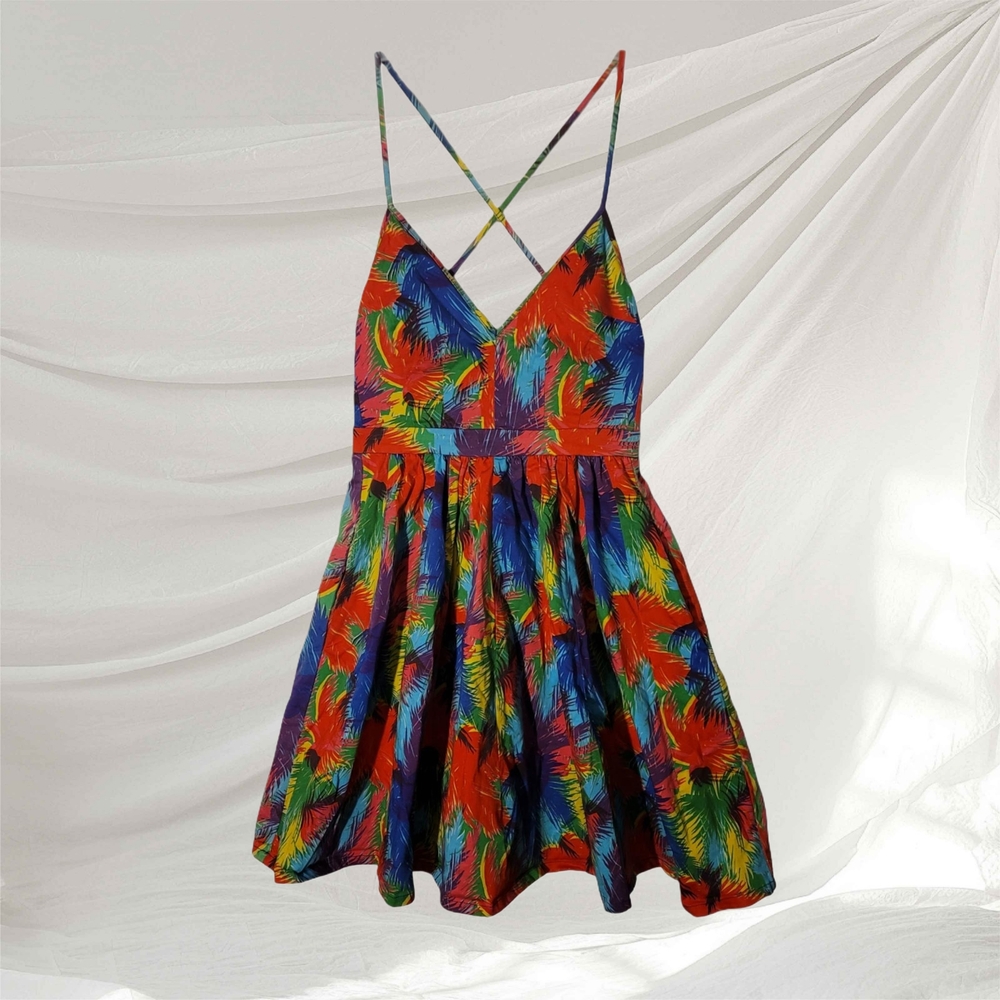Zara Trafaluc Vibrant Print Dress w/ Pockets Size XS